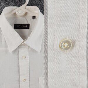 Canali Italy 15 Point Cotton White Long Sleeve Pocket Solid Shirt Button Up Men